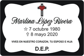 PLACA PARA DIFUNTO Grabinco.com