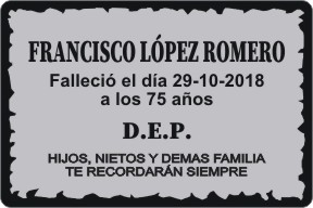 PLACA PARA DIFUNTO Grabinco.com
