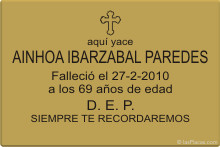 PLACA PARA CEMENTERIO CEM208 Grabinco.com
