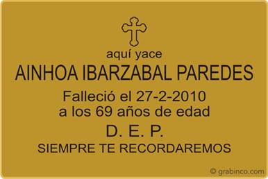 PLACA PARA CEMENTERIO CE208 Grabinco.com