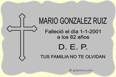 PLACA PARA CEMENTERIO CE228 Grabinco.com