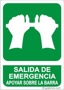 PLACA SEÑAL SALIDA DE EMERGENCIA APOYAR SOBRE LA BARRA Grabinco.com